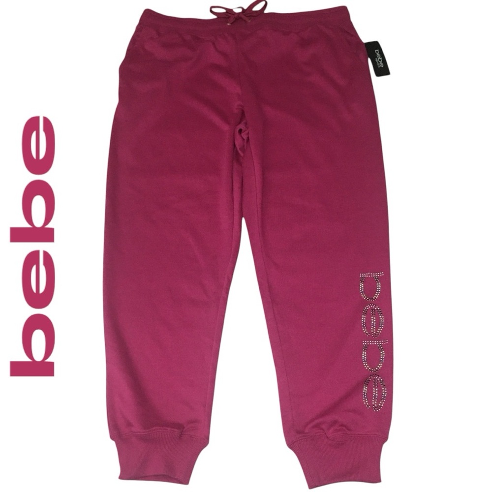 NWT 1X Bebe Sport (37x28) Fuschia Pink Logo Joggers Sweatpants - Women’s - Picture 1 of 12
